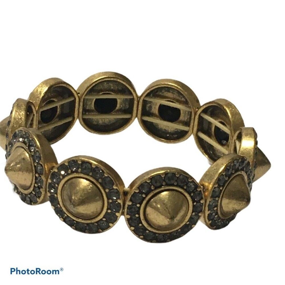J Crew Gold tone Spike Rhinestone stretch bracelet